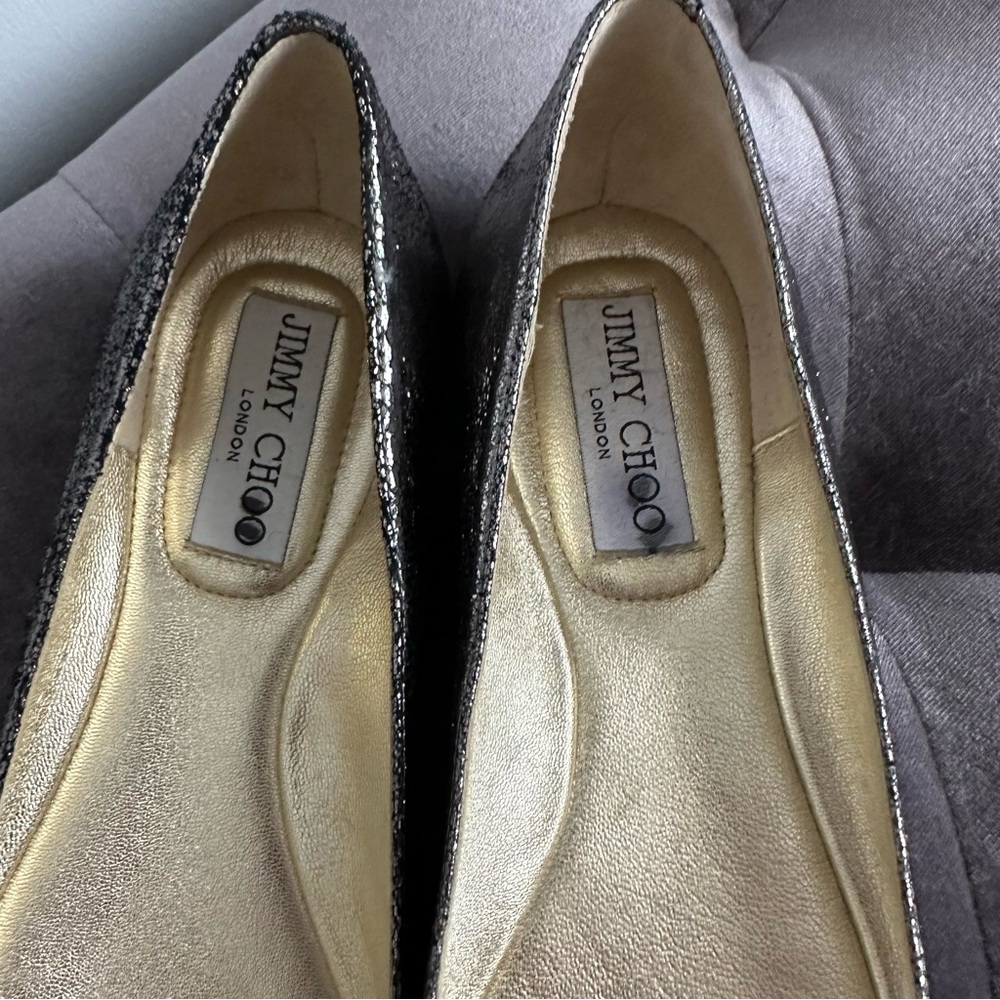 Jimmy Choo London Metallic Leather Ballet Flats sz 37 6.5 - Picture 6 of 7